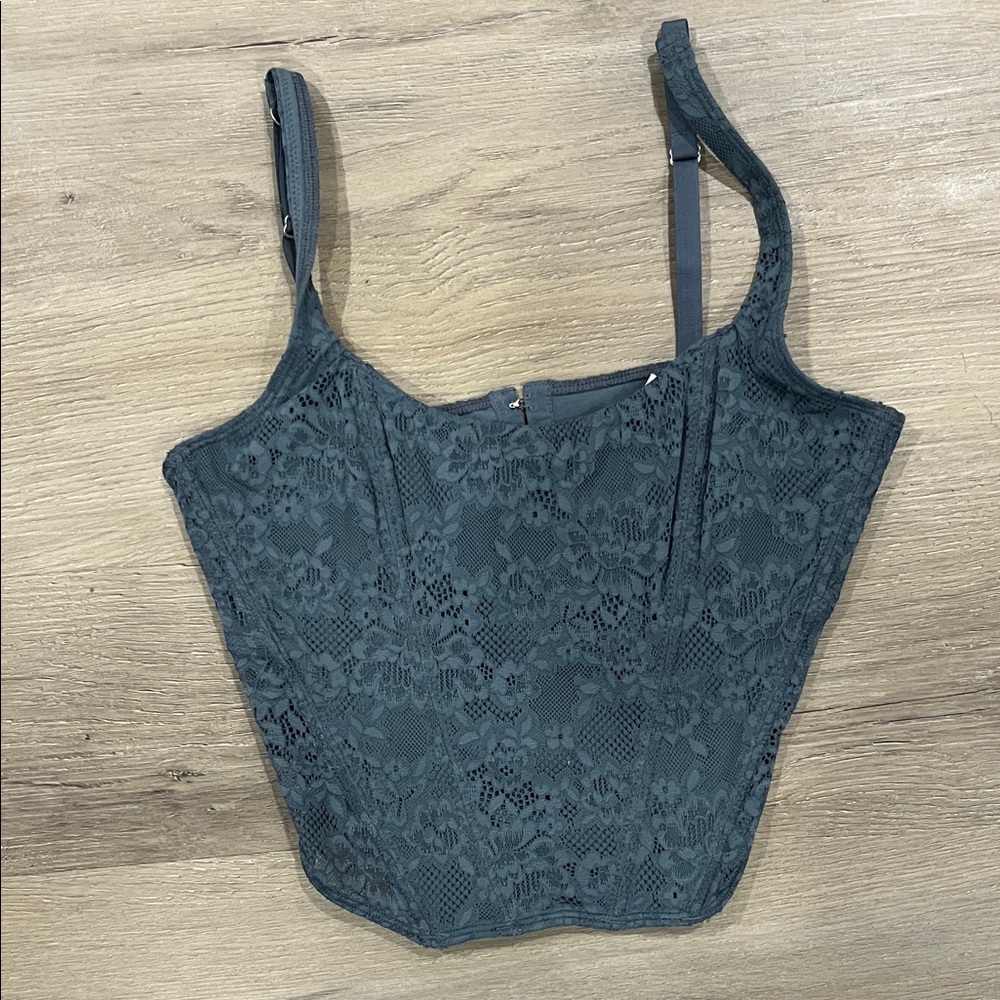 Elegant Lace Women Top in Blue-Grey